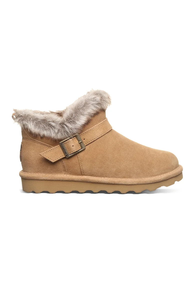 Ghete din piele intoarsa cu blana sintetica, Maro camel