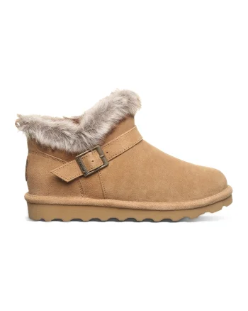 Ghete din piele intoarsa cu blana sintetica, Maro camel