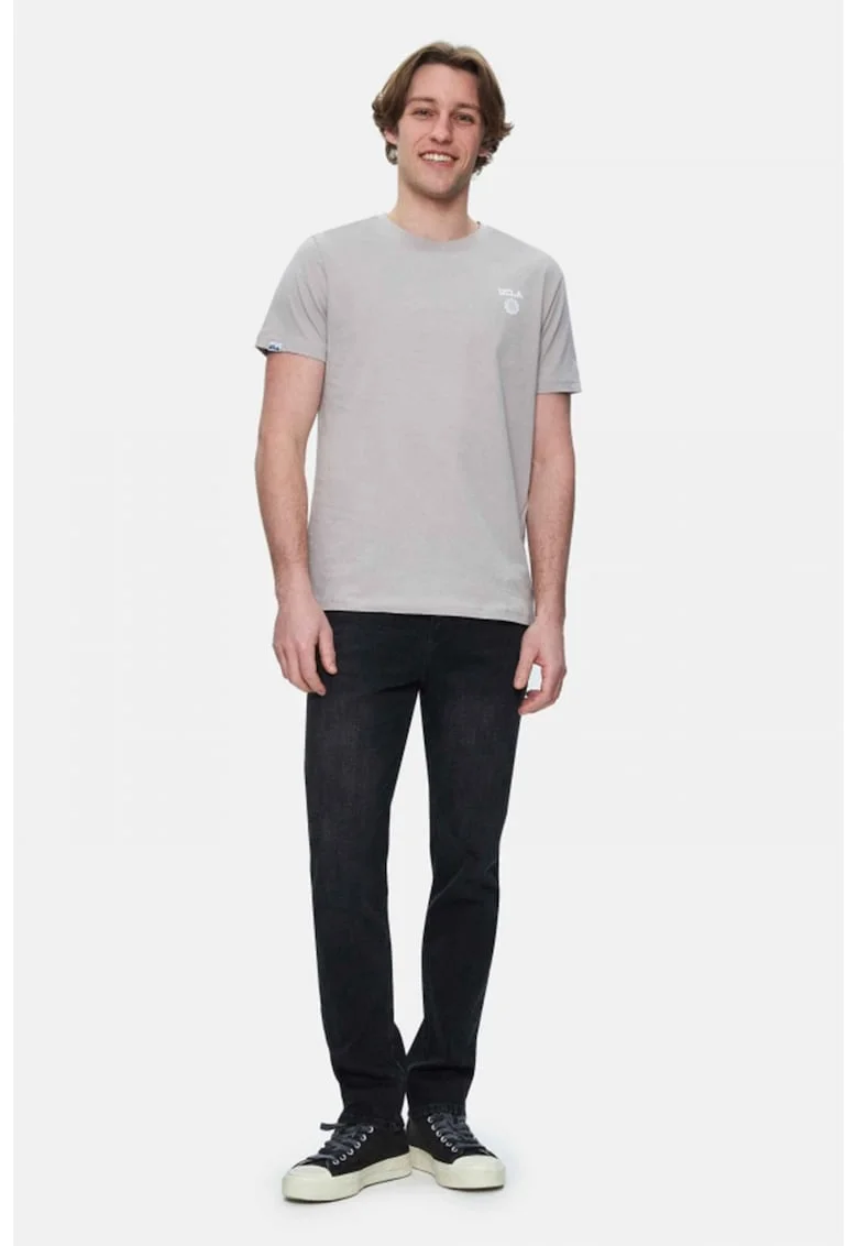 Tricou de bumbac cu decolteu la baza gatului, Gri cenusiu