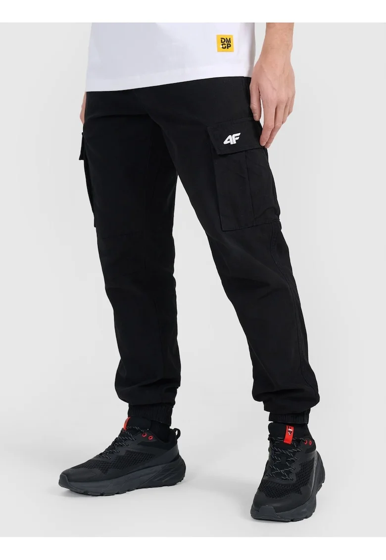 Pantaloni casual cargo unisex  x Drift Masters, negru, bumbac, croiala regulara, fara captuseala,