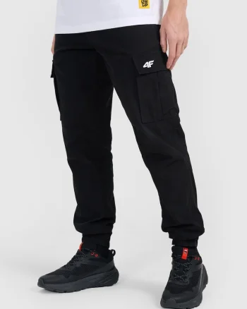 Pantaloni casual cargo unisex  x Drift Masters, negru, bumbac, croiala regulara, fara captuseala,