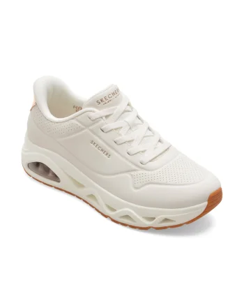 Pantofi sport SKECHERS albi, UNO GLIDE-STEP, din piele ecologica