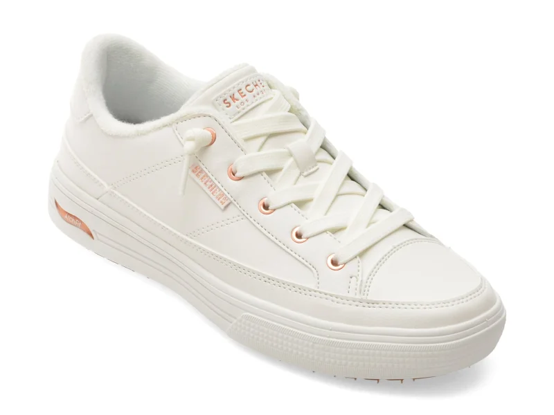 Pantofi sport SKECHERS albi, ARCH FIT ARCADE, din piele ecologica