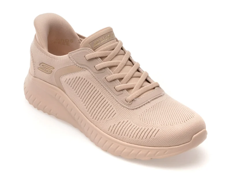 Pantofi sport SKECHERS nude, BOBS SQUAD CHAOS, din material textil