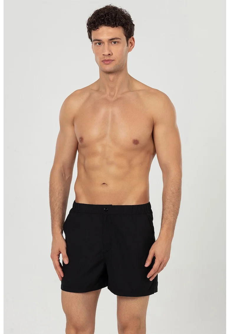 Pantaloni scurti de baie cu buzunare laterale, Negru