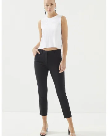 Pantaloni crop cu talie inalta, Negru