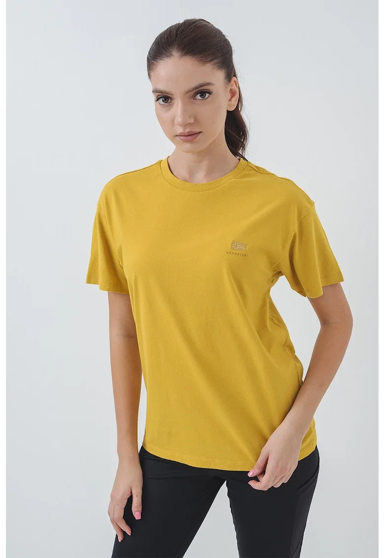 Tricou de bumbac cu decolteu la baza gatului Nina, Galben mustar