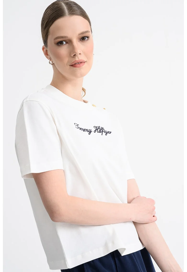 Tricou din bumbac cu logo, Alb/Negru