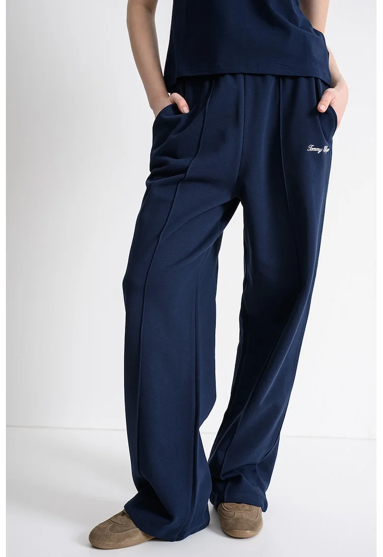 Pantaloni de trening cu croiala dreapta si cusaturi pe partea din fata, Bleumarin