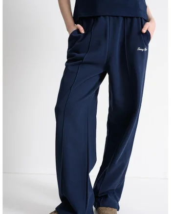 Pantaloni de trening cu croiala dreapta si cusaturi pe partea din fata, Bleumarin