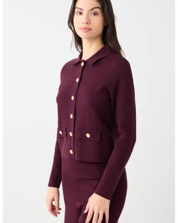 Cardigan cu nasturi contrastanti, Visiniu