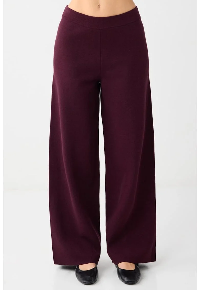Pantaloni cu croiala ampla si talie medie, Visiniu