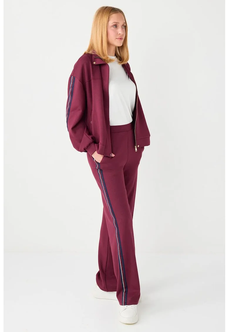 Pantaloni de trening din amestec de modal cu croiala ampla, Rosu inchis
