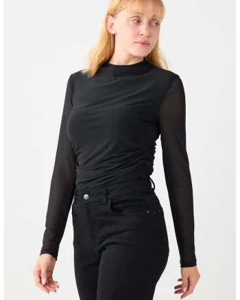 Bluza slim fit cu aplicatie cu strasuri, Negru