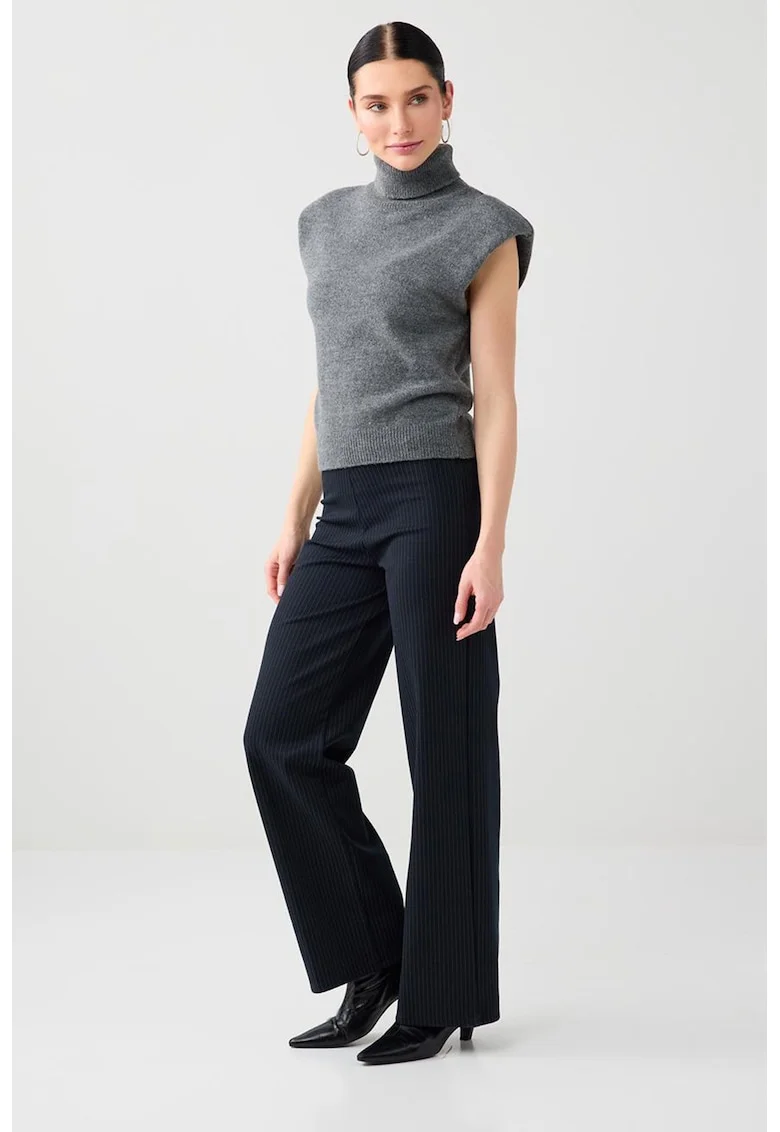 Pantaloni cu croiala dreapta si model cu dungi discrete, Albastru ultramarin