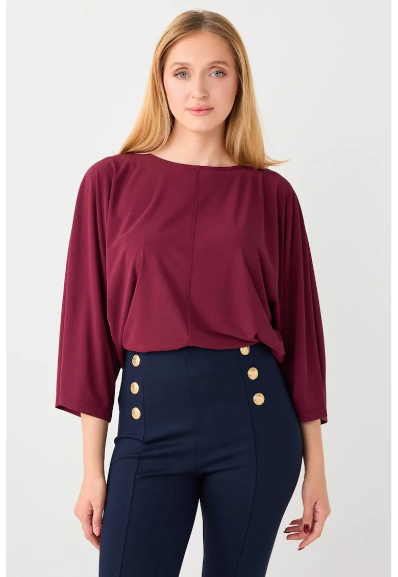 Bluza cu model uni si maneci trei sferturi, Visiniu