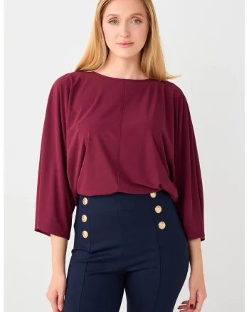 Bluza cu model uni si maneci trei sferturi, Visiniu