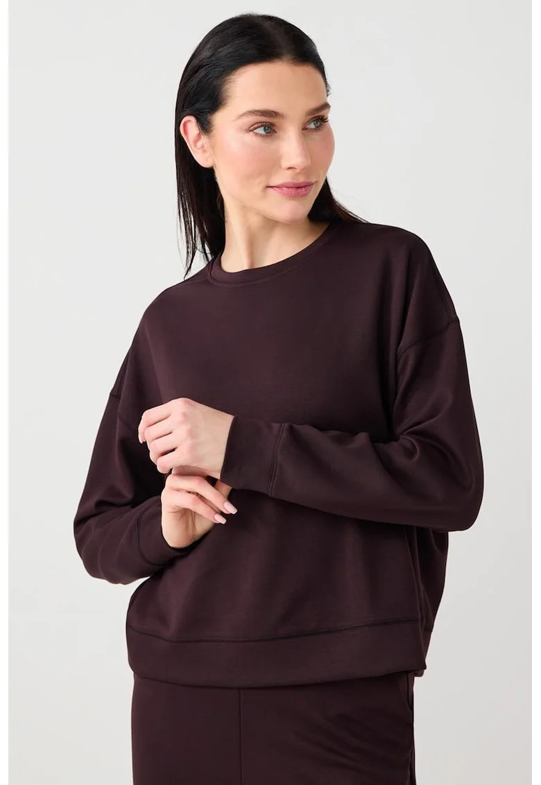 Bluza de trening din amestec de modal cu decolteu la baza gatului si maneci cazute, Maro inchis