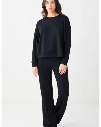 Bluza de trening din amestec de modal cu decolteu la baza gatului si maneci cazute, Negru