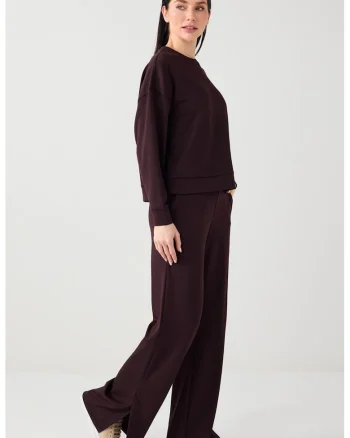 Pantaloni de trening din amestec de modal cu slituri la terminatie, Maro inchis