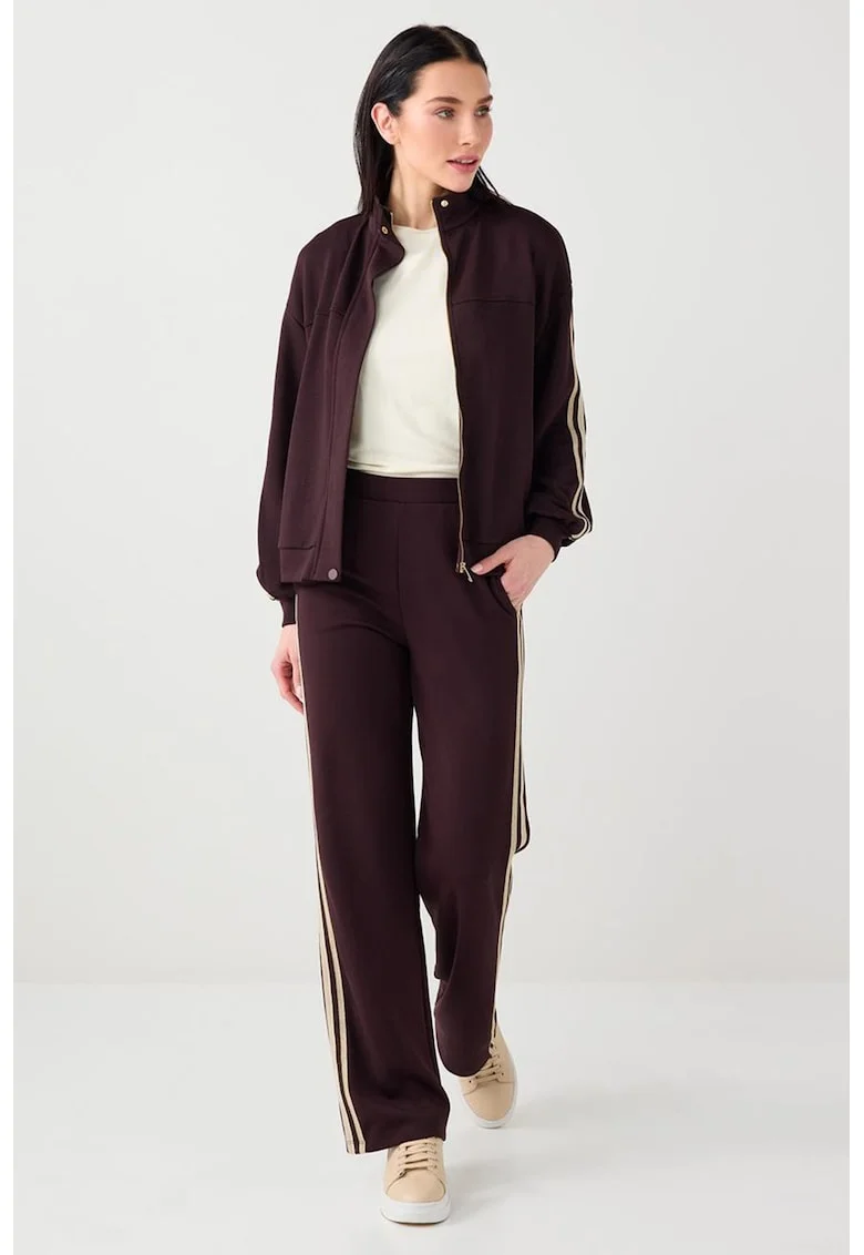 Bluza de trening din amestec de modal cu fermoar, Maro inchis/Alb murdar