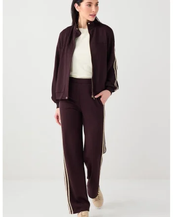 Bluza de trening din amestec de modal cu fermoar, Maro inchis/Alb murdar