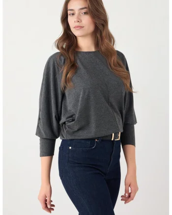 Bluza cu decolteu la baza gatului si maneci 3/4, Gri antracit
