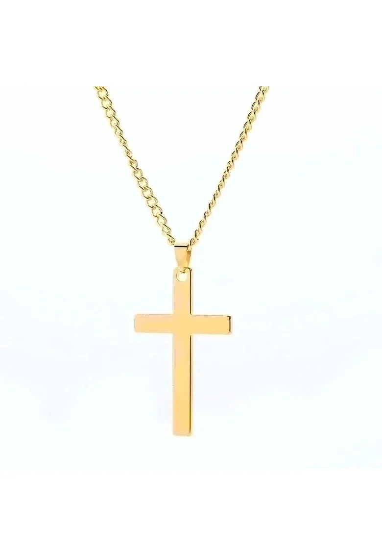 Colier auriu, din otel inoxidabil, suflat cu aur 18k, cu pandantiv cruciulita, Sofia C4