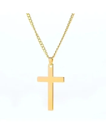 Colier auriu, din otel inoxidabil, suflat cu aur 18k, cu pandantiv cruciulita, Sofia C4