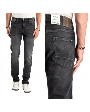 Blugi Barbati,  Vegas Slim, Slim Fit, Talie Medie, Fermoar, Lungi, 5 Buzunare, Bumbac, Negru, Negru