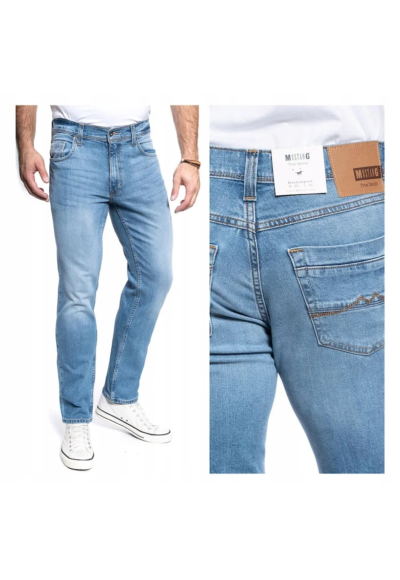 Blugi Barbati,  Washington, Slim Fit, Talie Medie, Fermoar, Lungi, 5 Buzunare, Bumbac, Albastru, Albastru