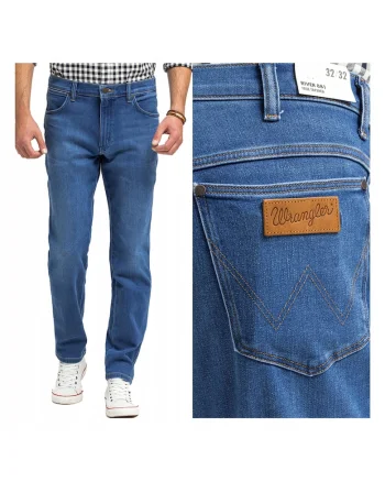 Blugi Barbati,  River, Straight Fit, Talie Inalta, Fermoar, Lungi, 5 Buzunare, Bumbac, Albastru, Albastru