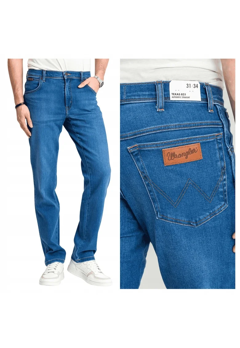 Blugi Barbati,  Texas, Straight Fit, Talie Medie, Fermoar, Lungi, 5 Buzunare, Bumbac, Albastru, Albastru