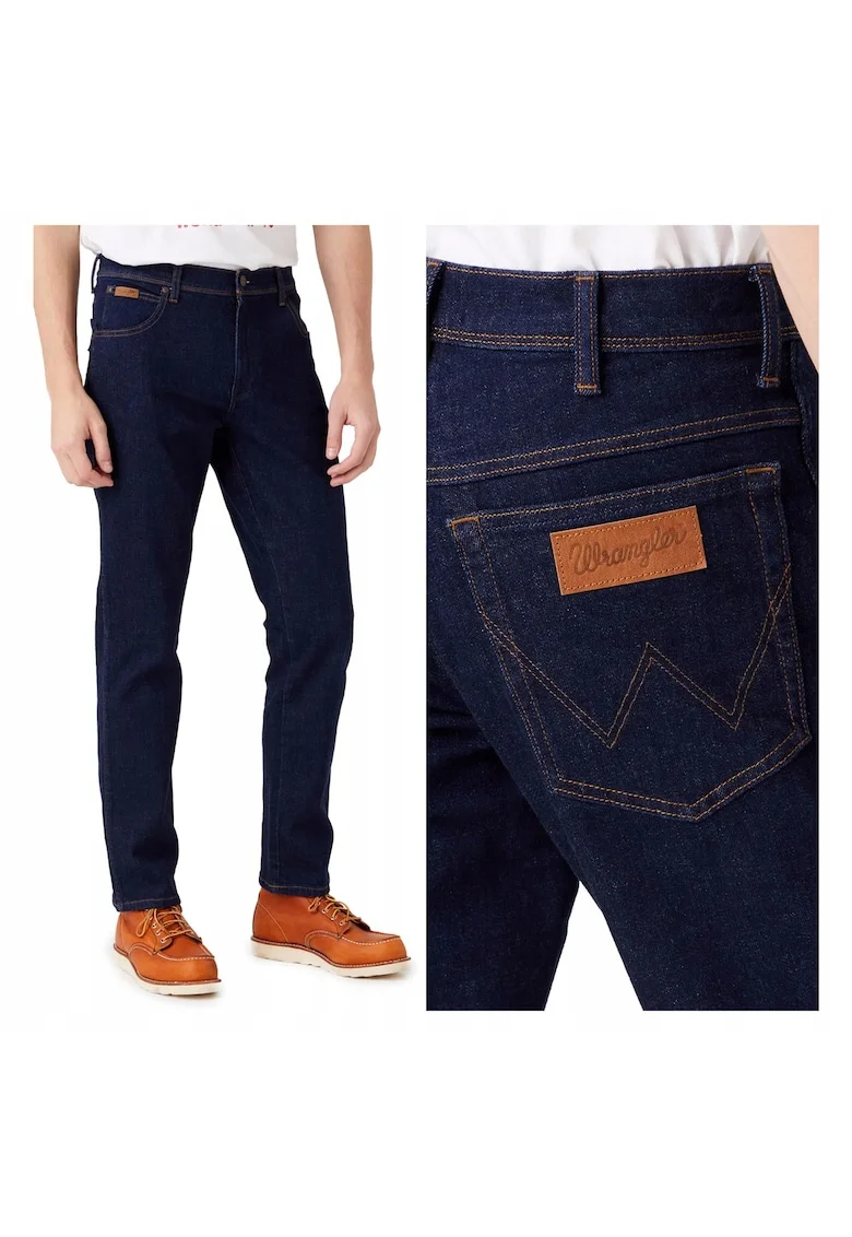 Blugi Barbati,  Texas Slim, Slim Fit, Talie Medie, Fermoar, Lungi, 5 Buzunare, Bumbac, Albastru, Albastru