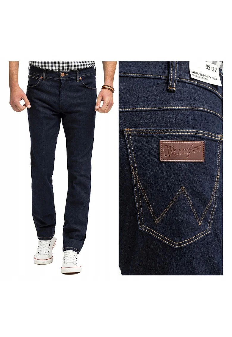 Blugi Barbati,  Greensboro, Straight Fit, Talie Joasa, Fermoar, Lungi, 5 Buzunare, Bumbac, W36-L32, Albastru