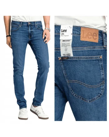Blugi Barbati,  Luke, Slim Fit, Talie Medie, Fermoar, Lungi, 5 Buzunare, Bumbac, Albastru, Albastru