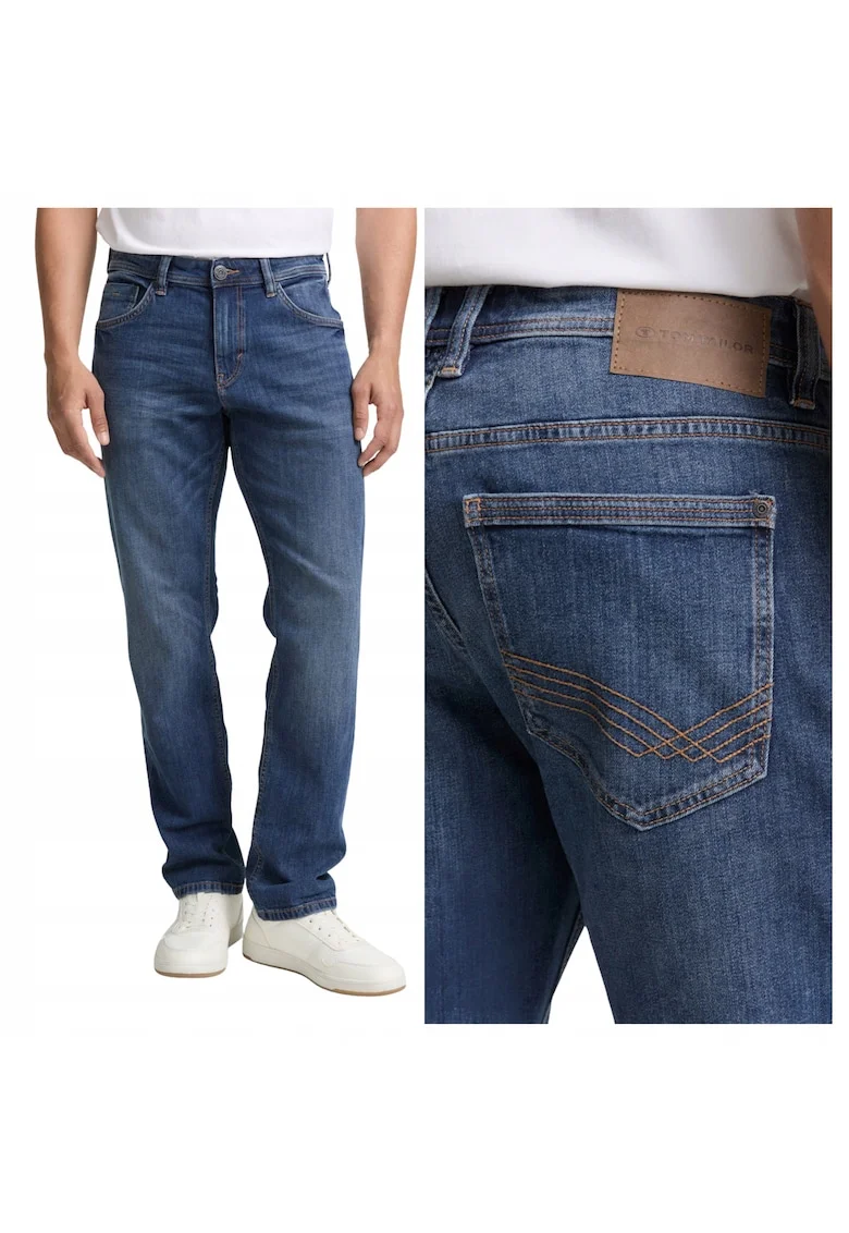Blugi Barbati,  Marvin, Straight Fit, Talie Medie, Fermoar, Lungi, 5 Buzunare, Bumbac, Albastru, Albastru