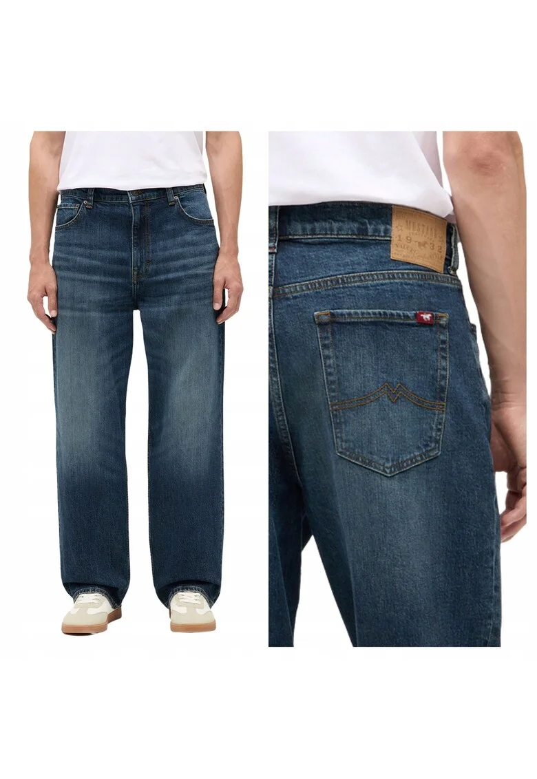 Blugi Barbati,  Style Vermont, Loose Fit, Talie Joasa, Fermoar, Lungi, 5 Buzunare, Bumbac, W32-L32 US, Albastru