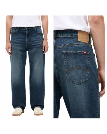 Blugi Barbati,  Style Vermont, Loose Fit, Talie Joasa, Fermoar, Lungi, 5 Buzunare, Bumbac, W32-L32 US, Albastru