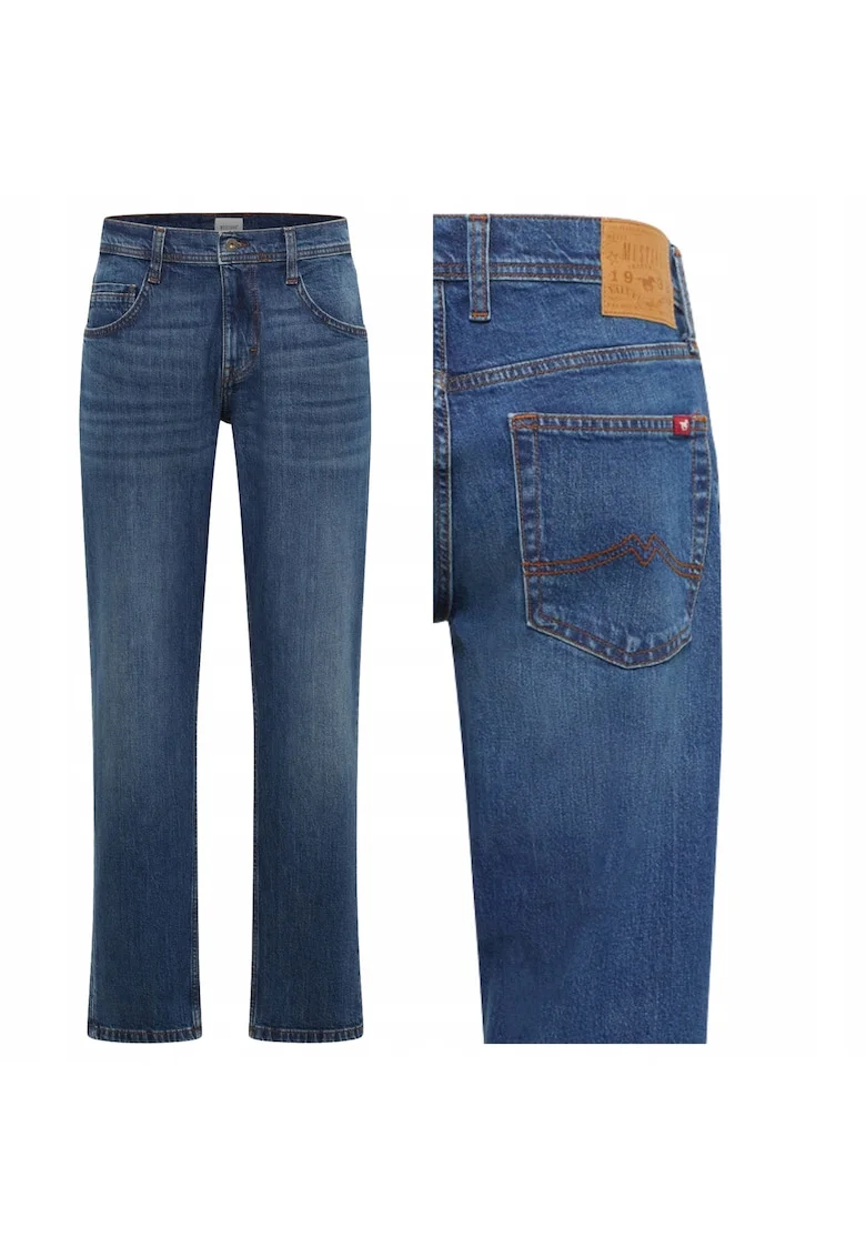 Blugi Barbati,  Denver Straight, Straight Fit, Talie Medie, Fermoar, Lungi, 5 Buzunare, Bumbac, Albastru, Albastru