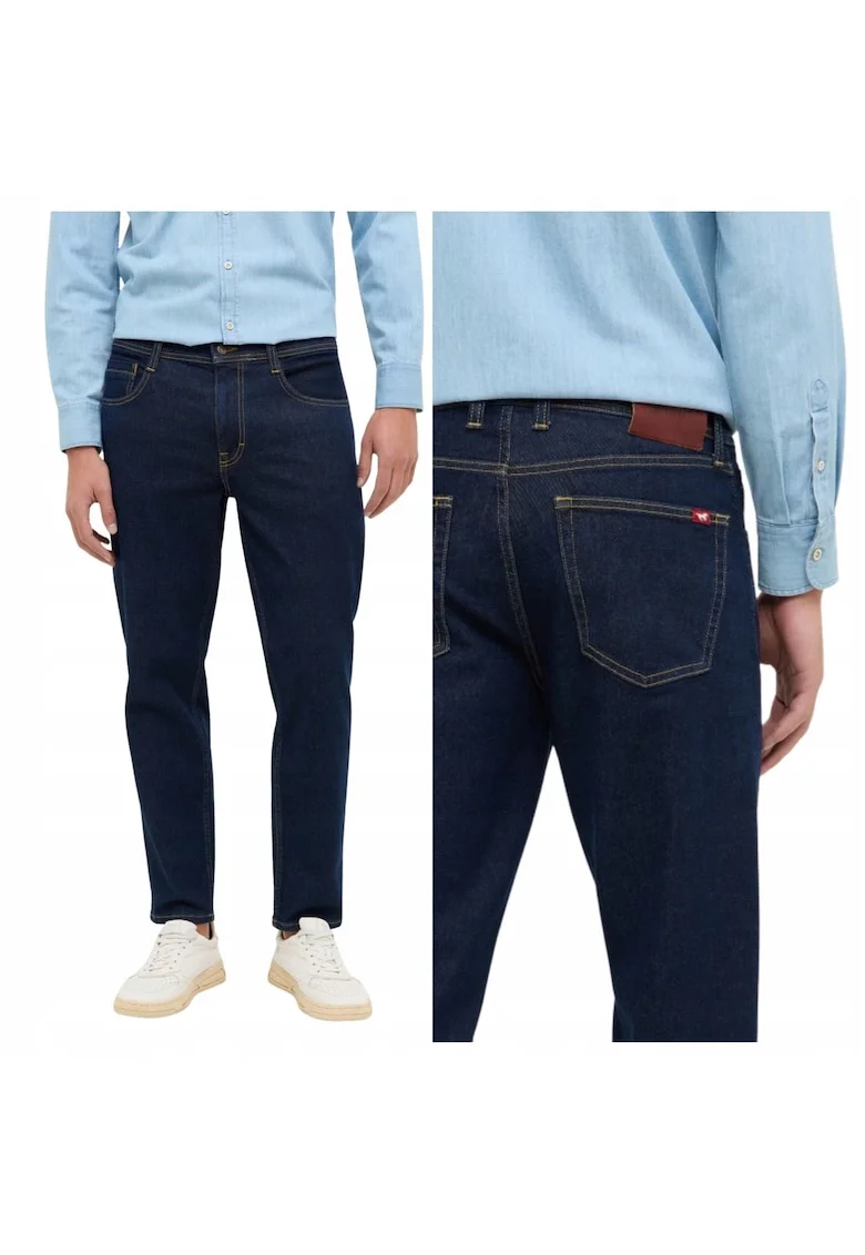 Blugi Barbati,  Denver Tapered, Straight Fit, Talie Joasa, Fermoar, Lungi, 5 Buzunare, Bumbac, W31-L30 US, Albastru