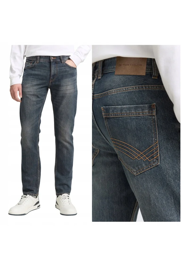 Blugi Barbati,  Marvin, Straight Fit, Talie Medie, Fermoar, Lungi, 5 Buzunare, Bumbac, L30, Albastru, Albastru