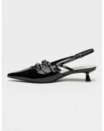 Pantofi slingback din piele lacuita, Negru
