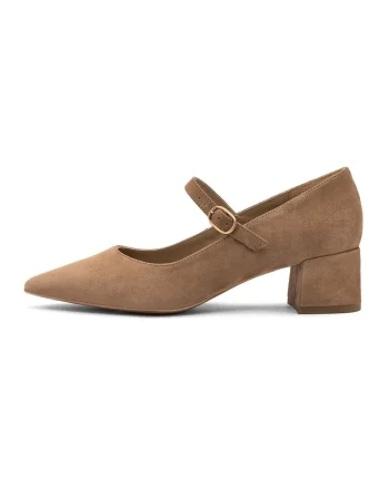 Pantofi Mary Jane din piele intoarsa si varf ascutit, Maro camel