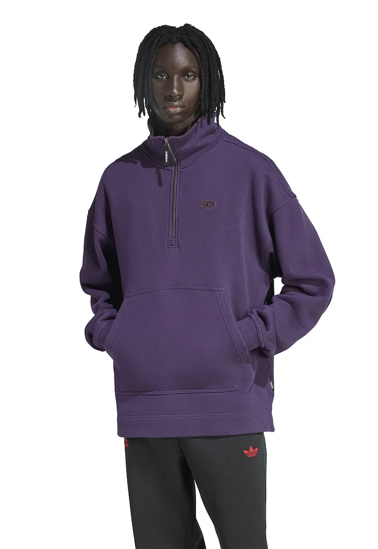 Bluza de trening lejera de bumbac cu fenta cu fermoar, Mov inchis