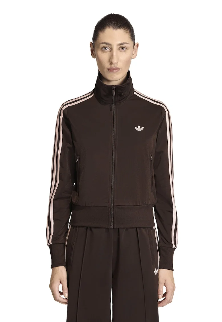 Bluza de trening cu fermoar si logo Classic, Maro inchis/Roz pal