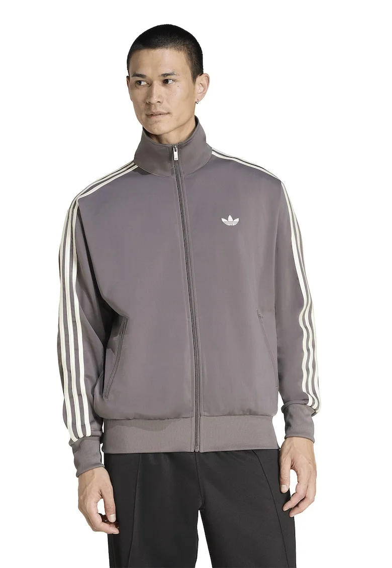 Bluza de trening cu fermoar si guler inalt Firebird, Maro taupe/Alb murdar