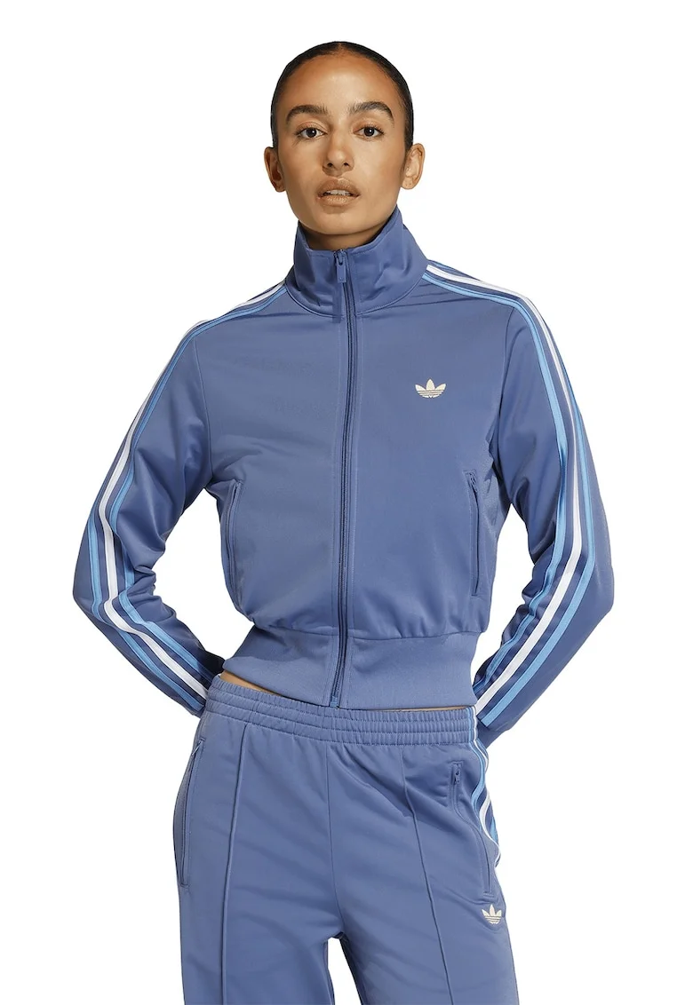 Bluza de trening cu fermoar si logo Classic, Alb/Albastru prafuit/Albastru deschis