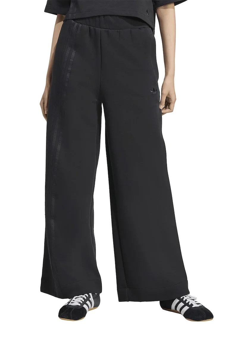 Pantaloni de trening evazati cu logo si 3 dungi, Negru