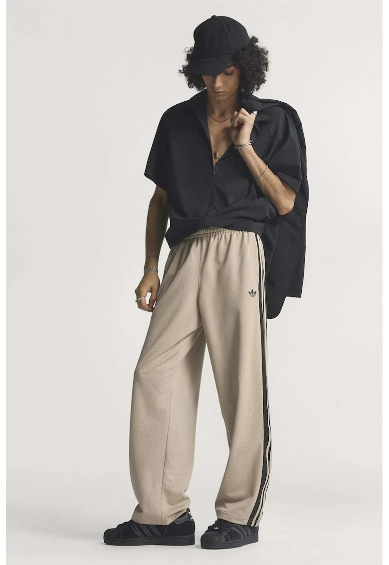 Pantaloni sport lejeri cu talie elastica, Negru/Bej inchis